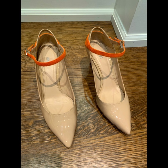 Hugo Boss 3” heels tan patient and orange suede. - Picture 1 of 1